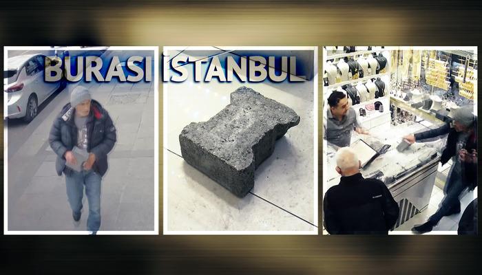 Soyguncunun çuvalladığı an kamerada: Kaldırım taşıyla kuyumcuyu soyacaktı, otomatik kapıyı hesaba katamadı