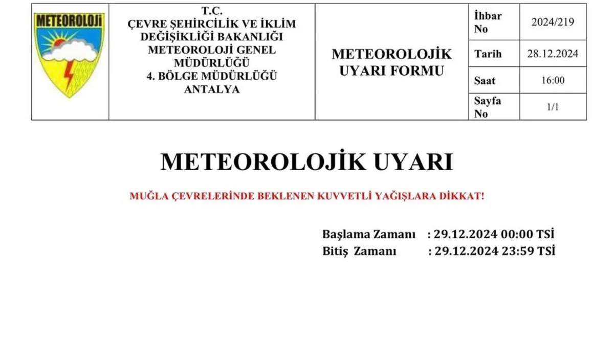 Muğla Valiliği uyardı: Kuvvetli yağış bekleniyor!