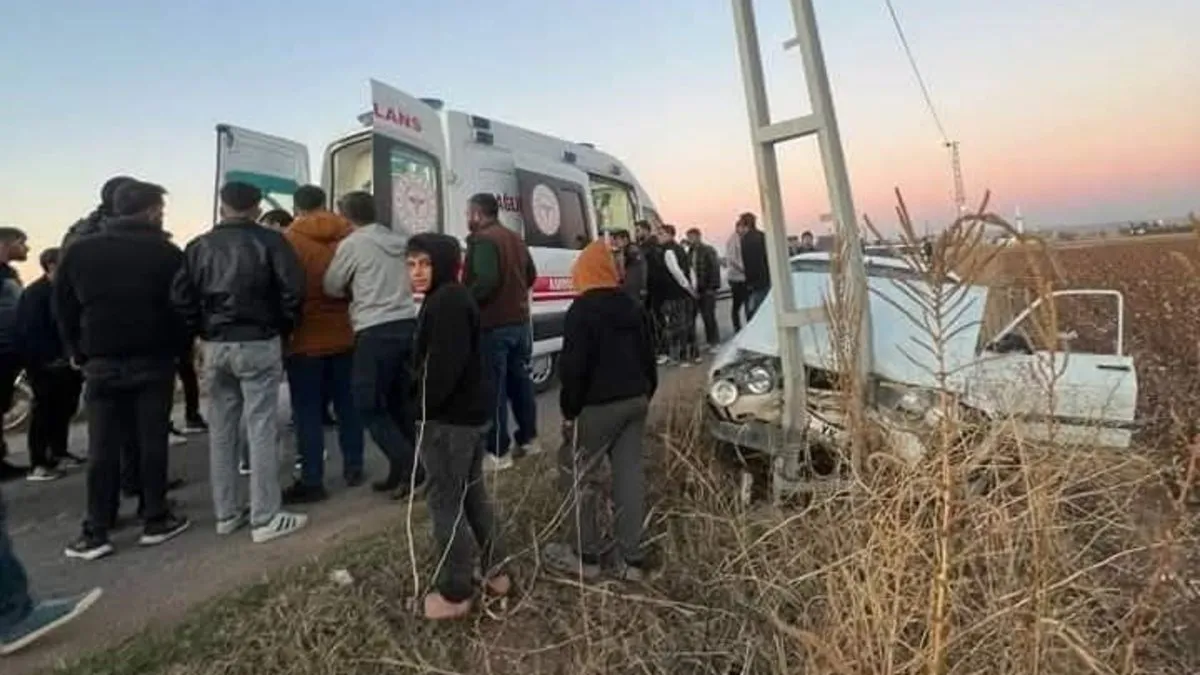 Şanlıurfa’da otomobil elektrik direğine çarptı