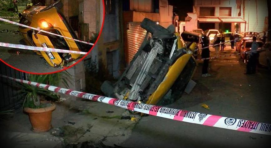 Şişli’de taksi 10 metreden çıkmaz sokağa uçtu! ‘Takla atarak yere düştü’