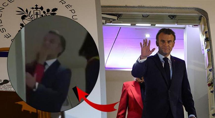 Macron’un uçağından şok görüntü! Eşinden tokat mı yedi? Elysee Sarayı’ndan açıklama