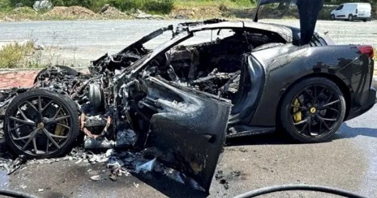 Lüks otomobil cayır cayır yandı! Yanan otomobilin sürücüsü Beşiktaş Başkanı Serdal Adalı’nın oğlu çıktı