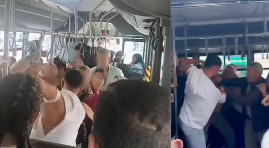 Otobüste taciz iddiası! Tekme-yumruk birbirlerine girdiler
