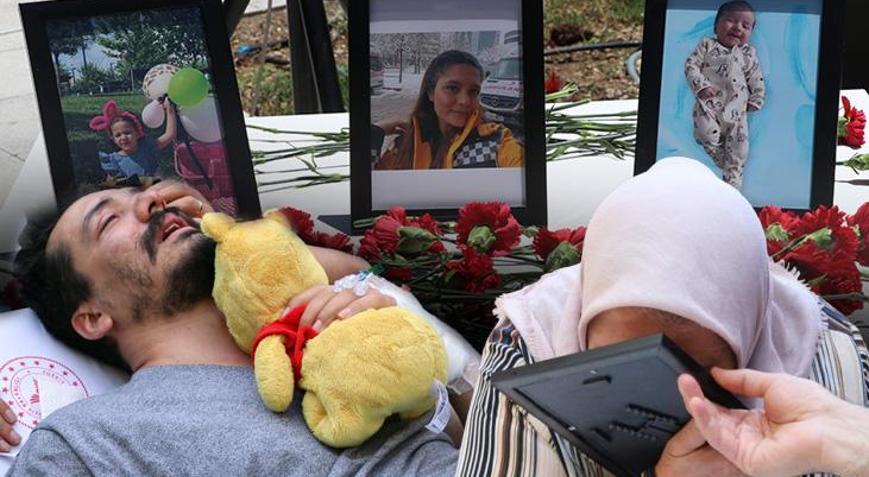 Göğsünde çocuklarının oyuncağı… Ailesini sedye ile son kez görmeye geldi!