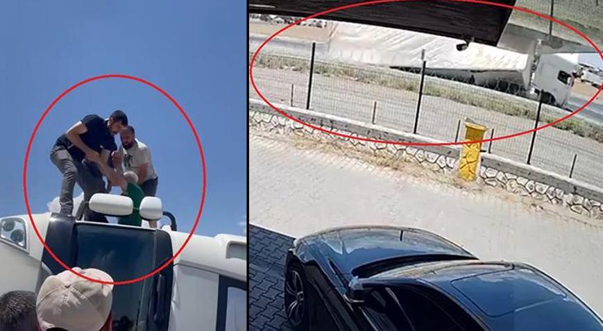 Virajı alamayan TIR devrildi, sürücüyü vatandaşlar kurtardı! O anlar kamerada