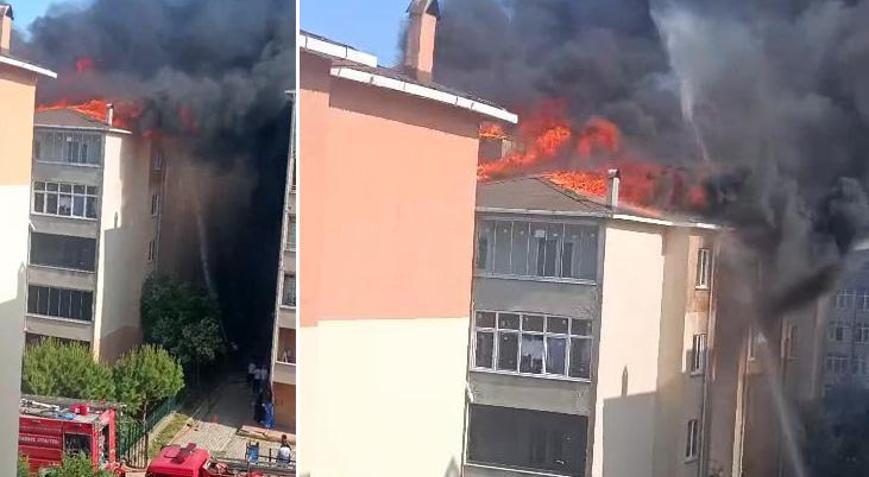 Silivri’de 5 katlı binanın çatısında yangın! Ekipler sevk edildi