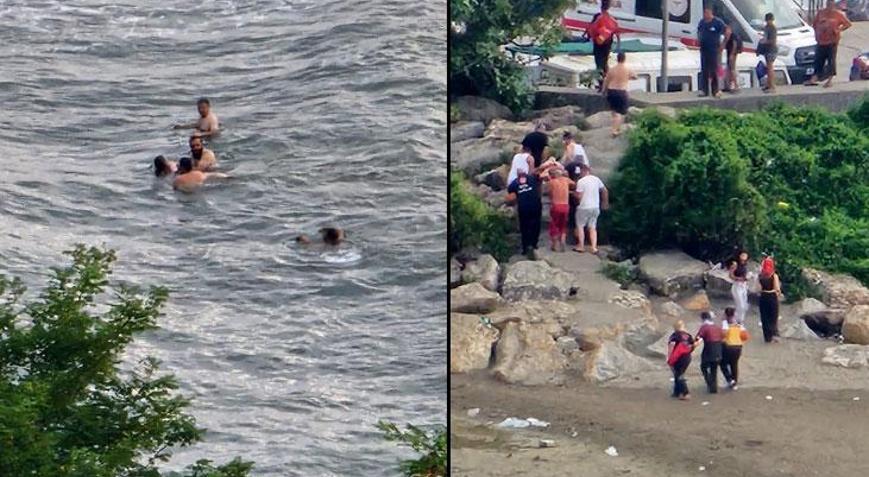 Dalgaların arasında ölümle yaşam arasında kalmışlardı! Vatandaşların hamlesiyle kurtuldular