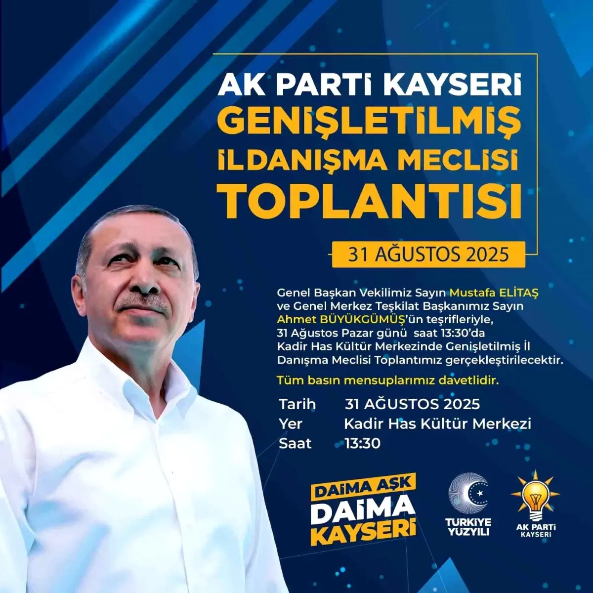 AK Parti Kayseri İl Başkanlığı Genişletilmiş Danışma Meclisi Toplantısı Düzenliyor