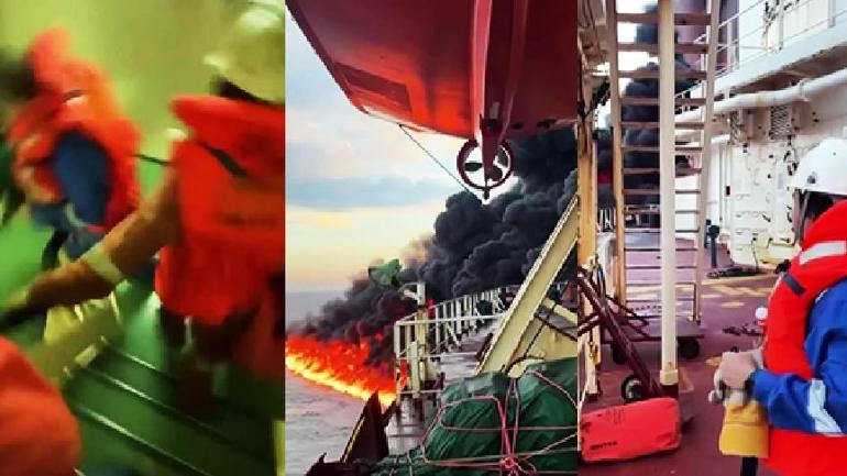 Ukrayna’nın saldırısının ardından geminin içerisindeki panik kamerada