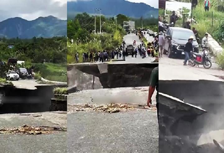 Endonezya’da yol böyle çöktü! Felaket anı kamerada