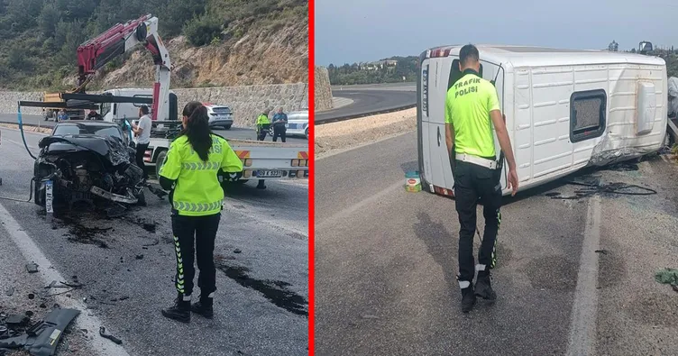 Aydın’da feci kaza! Otomobille çarpışan yolcu minibüsü yan yattı: 10 yaralı
