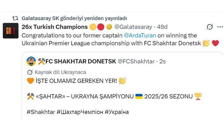 Galatasaray’dan tebrik, Arda Turan’dan cevap