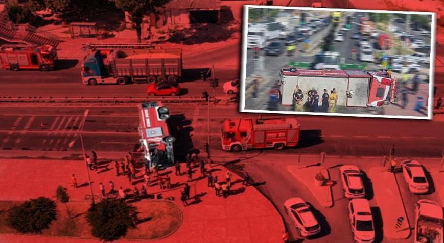 Yangın ihbarına gidiyorlardı! Kaza yapan itfaiye aracı yan yattı: 3 yaralı