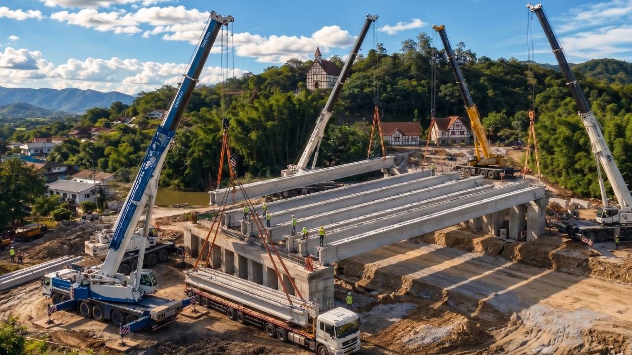 82 ton beton kirişleri bir gün içinde tek tek yerleştirdiler