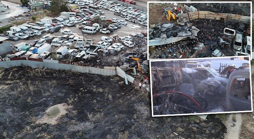 İzmir’de yediemin otoparkı alevlere teslim! 50 motosiklet ile 12 araç kül oldu